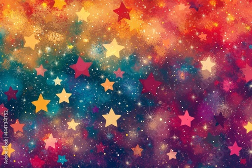 A colorful background with many stars scattered throughout