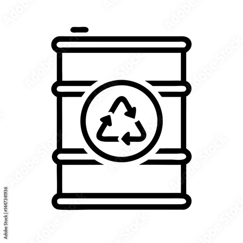 Oil Barrel with Recycle Symbol Icon Representing Waste Management and Environmental Sustainability