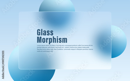 Minimalistic vector illustration with soft gradient background, 3D spheres and translucent matte panel. Glass morphism style.