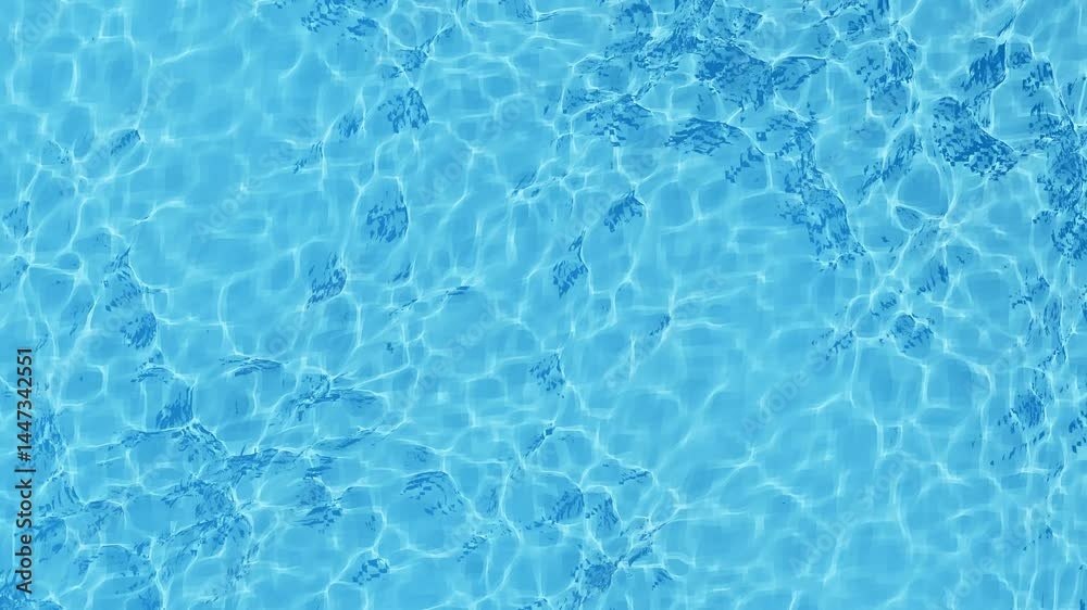 Seamless texture of clear blue water with sun reflections. Realistic pool surface background ideal for 3D design, wallpapers, and summer-themed visuals.