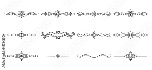 Text delimiters and scroll elements, Graphic underline elements, Vintage divider, vector illustration border, graphic elements