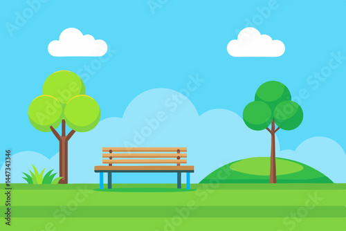 Minimal Park Vector with Tree Bench and Green Lawn Scene