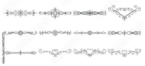 Text delimiters and scroll elements, Graphic underline elements, Vintage divider, vector illustration border, graphic elements