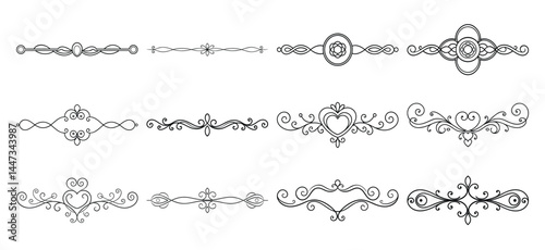 Text delimiters and scroll elements, Graphic underline elements, Vintage divider, vector illustration border, graphic elements