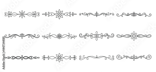 Text delimiters and scroll elements, Graphic underline elements, Vintage divider, vector illustration border, graphic elements