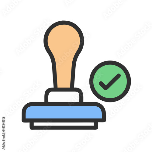 Rubber Stamp Approval Icon Representing Validation and Official Authorization
