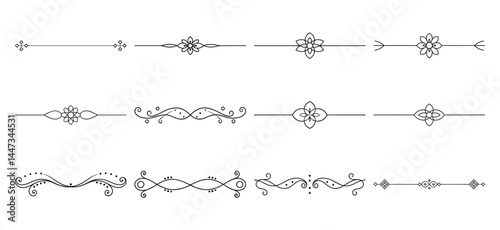 Text delimiters and scroll elements, Graphic underline elements, Vintage divider, vector illustration border, graphic elements