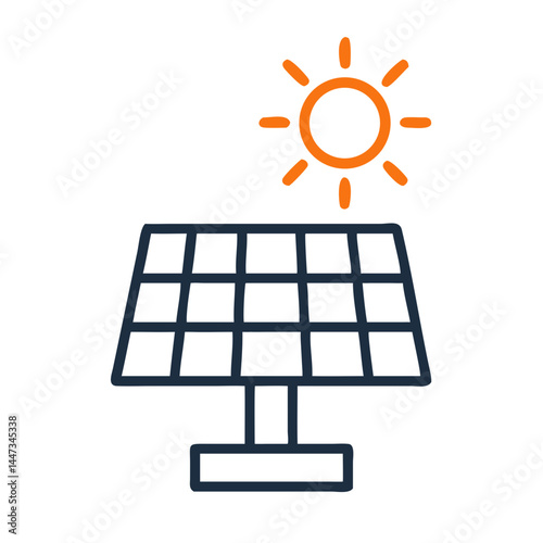 Solar Panel with Sun Icon Representing Renewable Energy and Solar Power

