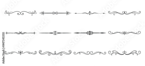 Text delimiters and scroll elements, Graphic underline elements, Vintage divider, vector illustration border, graphic elements