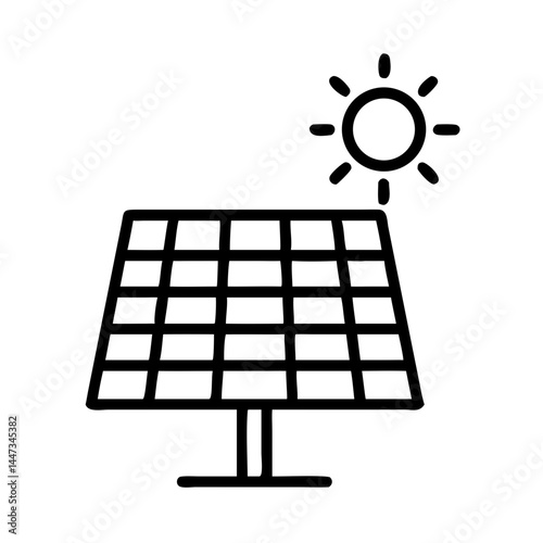 Solar Panel with Sun Icon Representing Renewable Energy and Solar Power