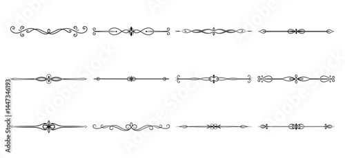 Text delimiters and scroll elements, Graphic underline elements, Vintage divider, vector illustration border, graphic elements