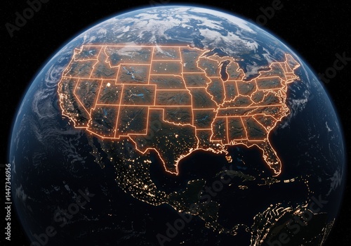 united states of america usa map flag in earth globe