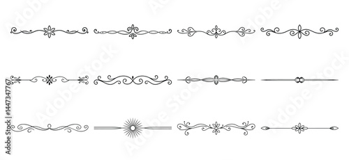Text delimiters and scroll elements, Graphic underline elements, Vintage divider, vector illustration border, graphic elements