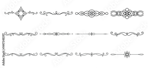 Text delimiters and scroll elements, Graphic underline elements, Vintage divider, vector illustration border, graphic elements