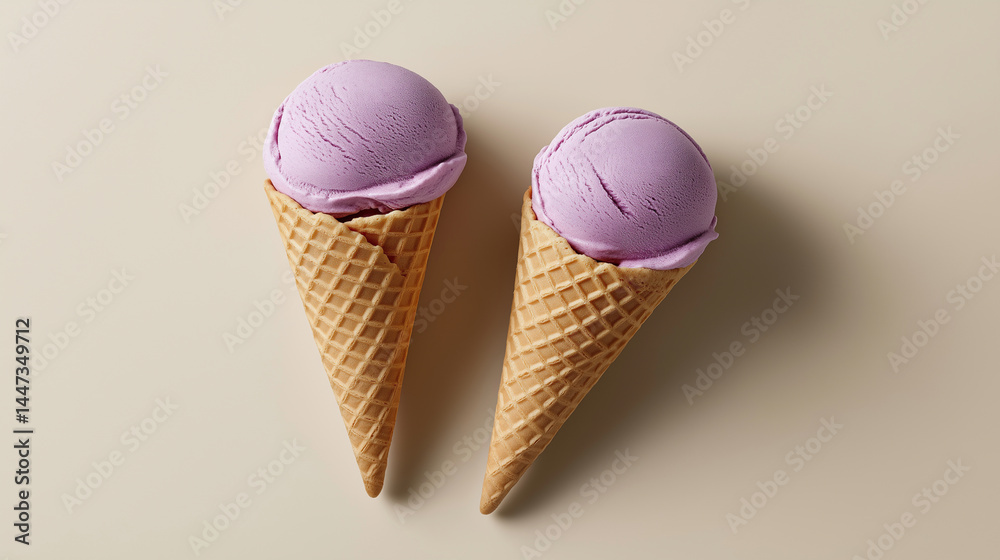 Delicious Lavender Gelato Served in Waffle Cones Showcasing a Sweet Treat From a Cozy Gelato Shop Delicious Lavender Gelato Served in Waffle Cones Showcasing a Sweet Treat From a Cozy Gelato Shop