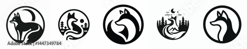 Fox Silhouette Logo in Circle – Vector Animal Icon