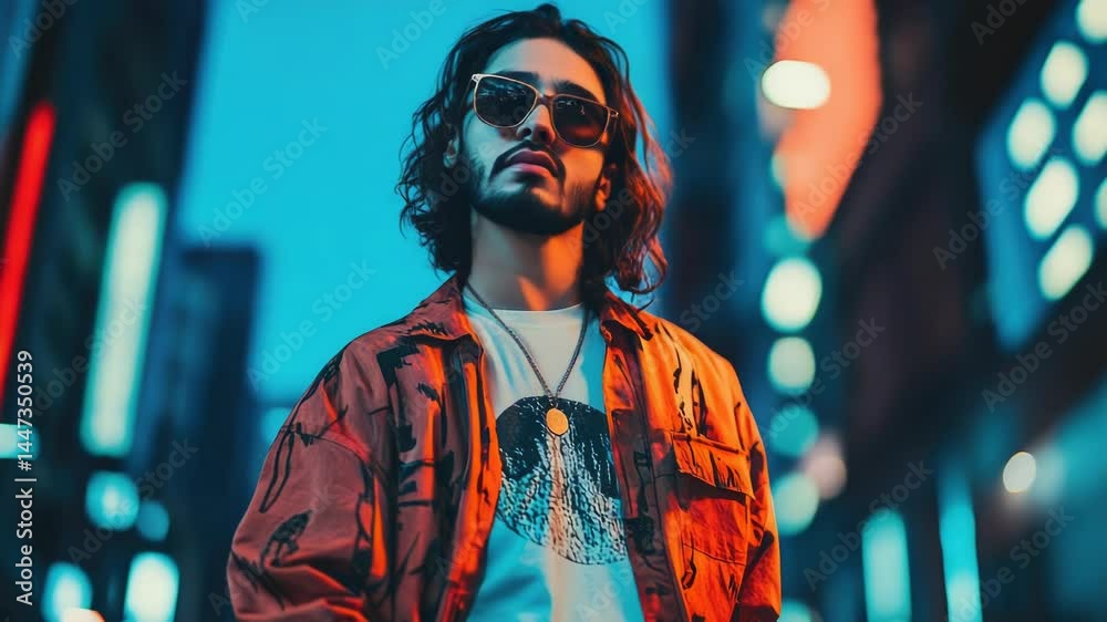 A man with distinctive long hair and stylish outfit, perfect for use as a stock photo for fashion or lifestyle themes