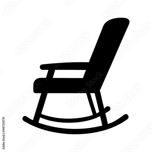 Silhouette of a classic wooden rocking chair against a white background