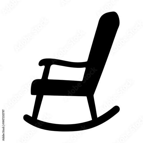 A solid black silhouette of a rocking chair against a white background