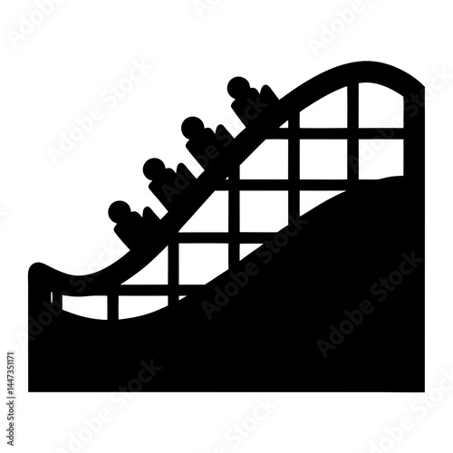 Rollercoaster Thrill Ride with Passengers Silhouette on a Steep Incline