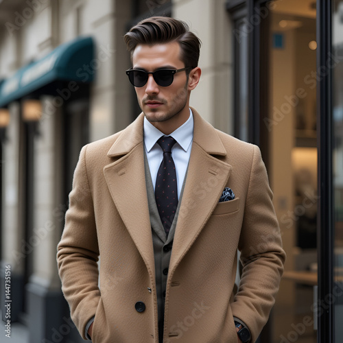 Stylish elegant men man in coat in urban style