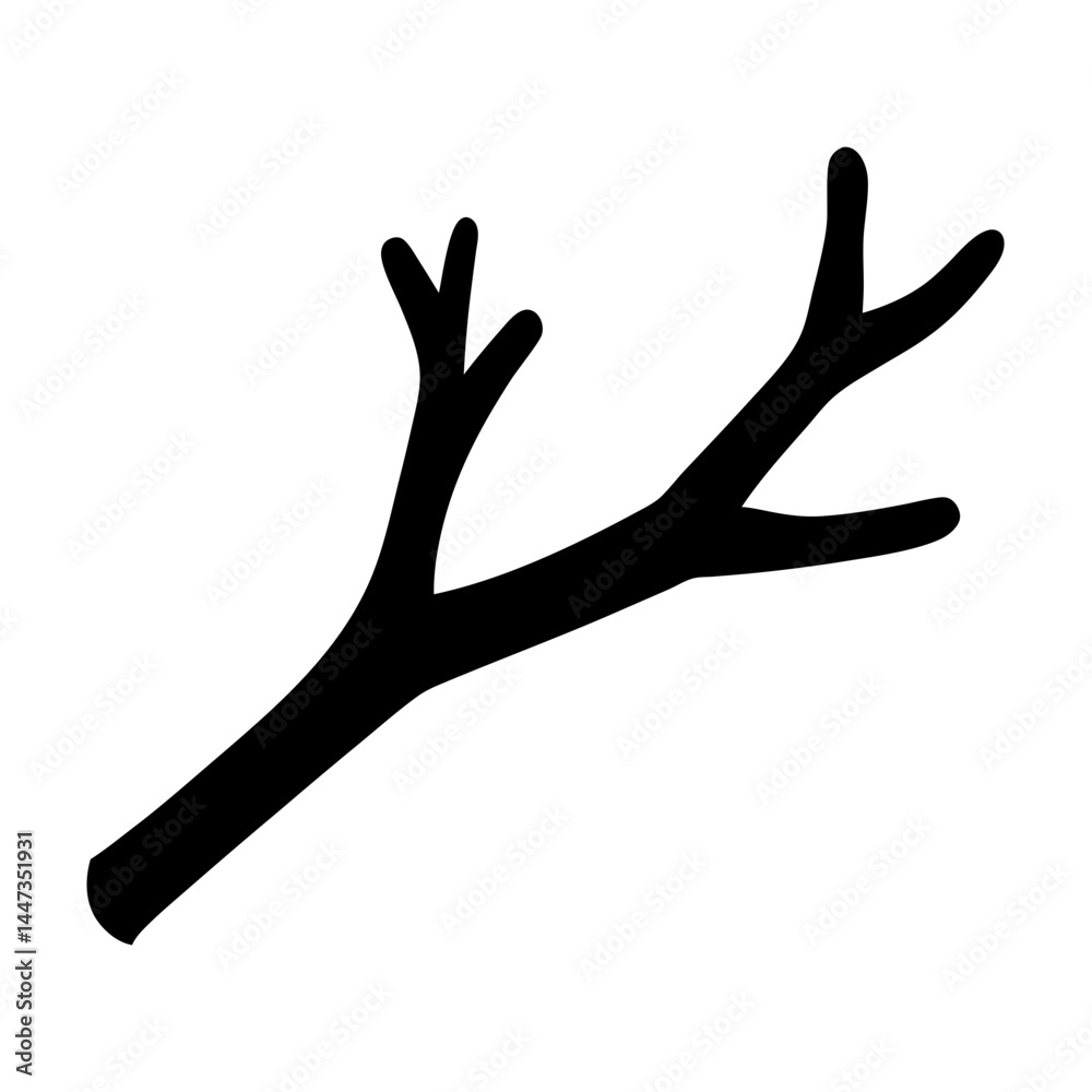 Simple Black Branch Silhouette with Three Sets of Forks on White Simple Black Branch Silhouette with Three Sets of Forks on White