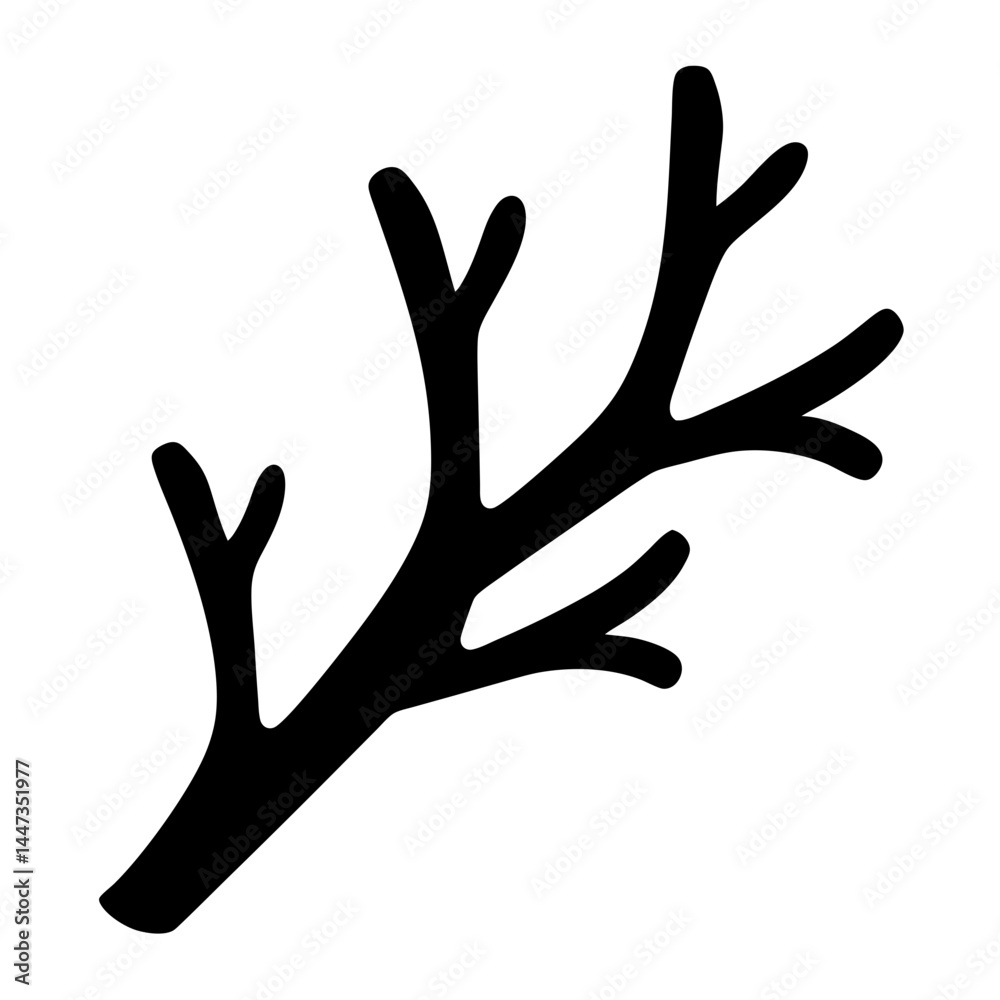 Simple Black Branch Silhouette with Three Sets of Forks on White Simple Black Branch Silhouette with Three Sets of Forks on White
