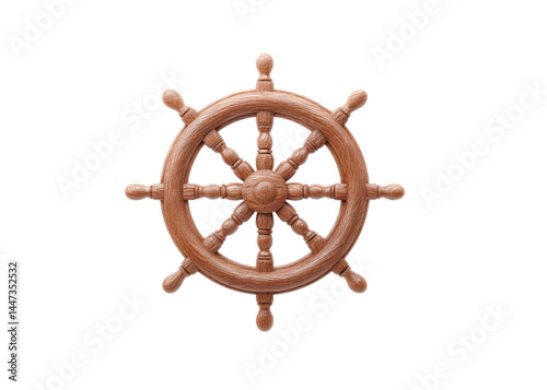 Obraz na płótnie Illustration of a brown wooden ship steering wheel with eight handles, isolated on transparent background. Nautical, maritime, and navigation concepts. w salonie