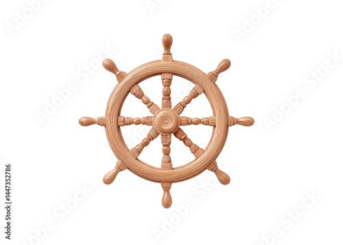 Obraz na płótnie Wooden ship steering wheel with eight handles, isolated on transparent background. Concept of nautical, travel, and adventure. w salonie