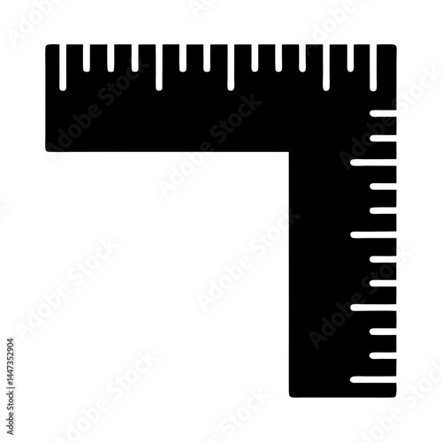 A black silhouette of a right angle ruler with unit markings