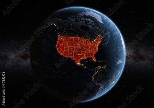 united states of america usa map flag in earth globe