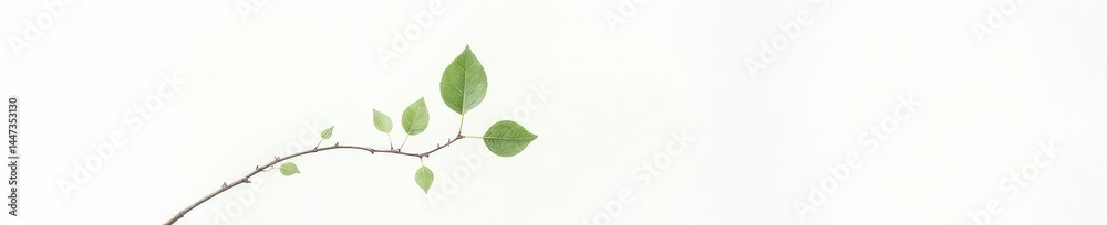 Fototapeta premium Single branch with delicate leaves on white background, isolated nature, simple