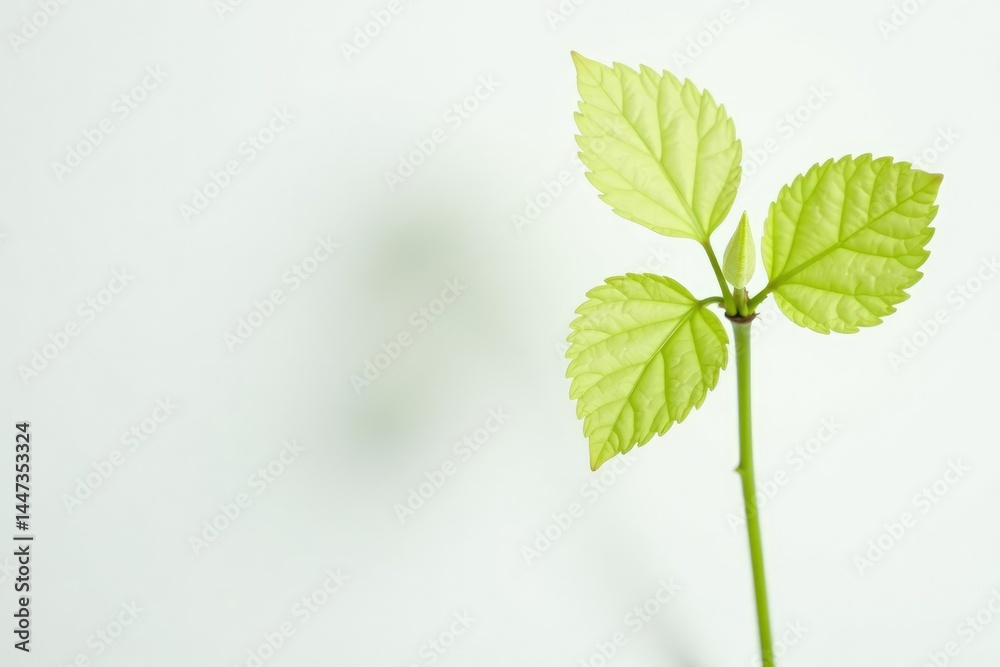 Single, delicate sapling against pure white backdrop, image, background Single, delicate sapling against pure white backdrop, image, background