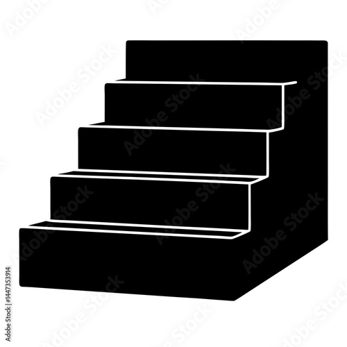 Monochrome image shows stairs ascending to the upper level in perspective view