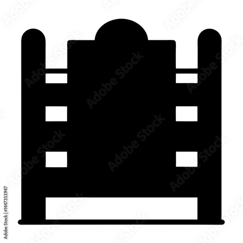 Black silhouette of a vintage bunk bed with a decorative headboard