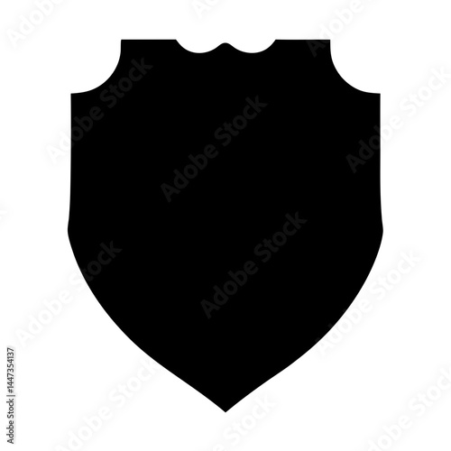 Sleek black shield emblem on a white background evokes medieval imagery