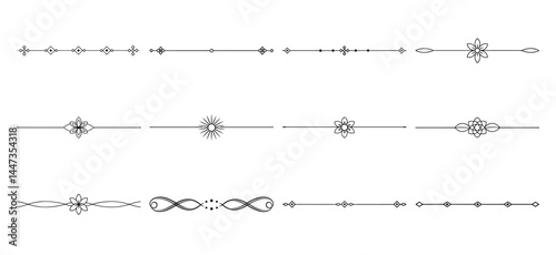 Text delimiters and scroll elements, Graphic underline elements, Vintage divider, vector illustration border, graphic elements