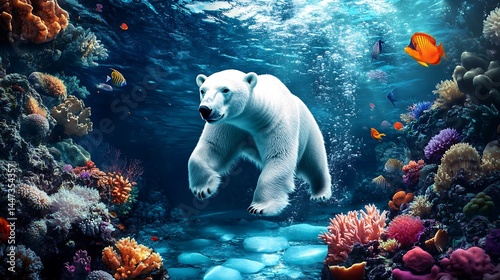 Fototapeta Naklejka Na Ścianę i Meble -  Polar bear underwater coral reef
