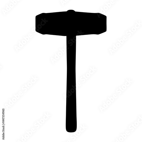 A silhouetted sledgehammer stands alone with a strong, bold presence in black
