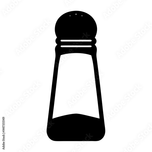 Simple black silhouette of a classic salt shaker on white background