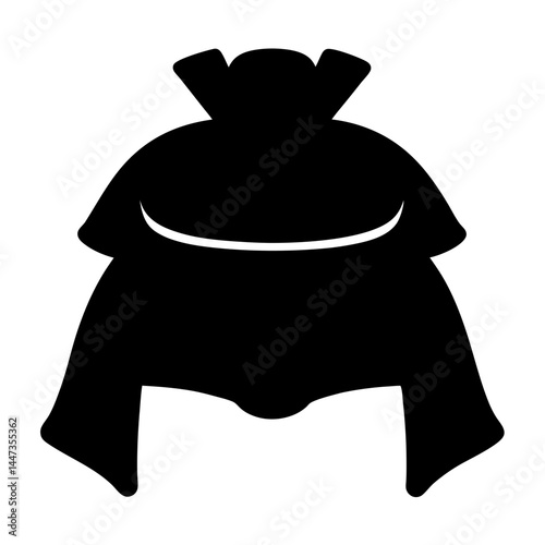 Stylized depiction of a traditional samurai helmet or Kabuto in silhouette