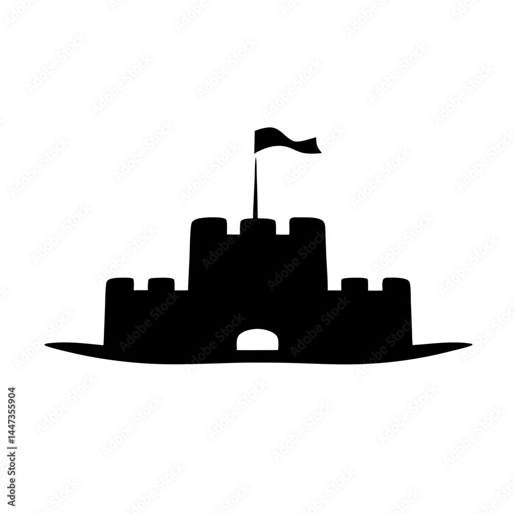 Black silhouette illustration of a sandcastle with a flag on top of it Black silhouette illustration of a sandcastle with a flag on top of it