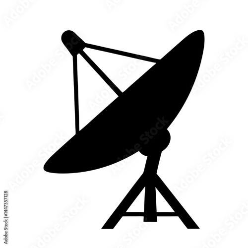 A silhouette image of a communications satellite dish receiving signal waves