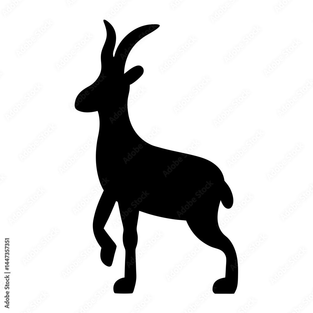 Obraz premium A black silhouette of a male chamois standing gracefully on a white background