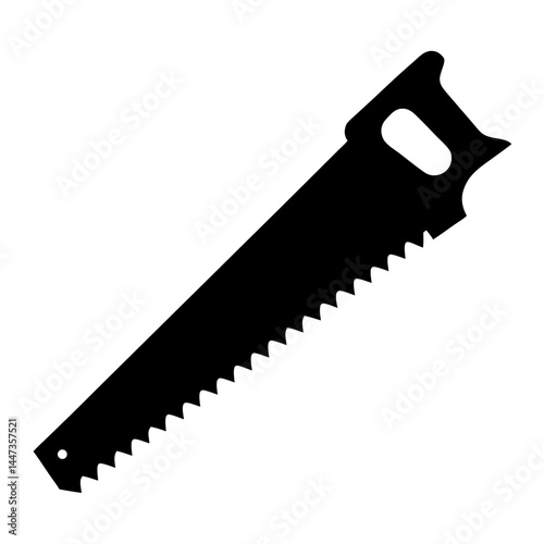 Black Silhouette Illustration of a Hand Saw for Woodworking and Carpentry