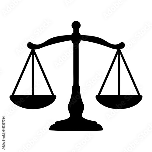 Balance scale of justice illustration in black and white graphic style