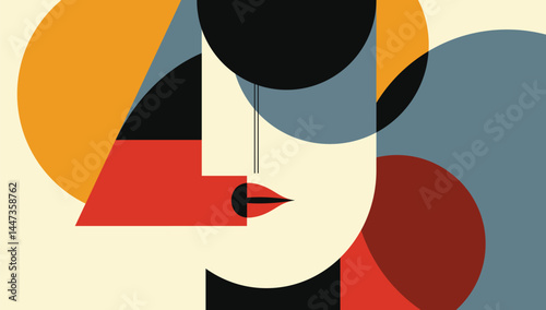 Modern Abstract Geometric Portrait with Bold Vivid Colors and a Clean Aesthetic Style Reflecting Contemporary Art Design Principles.