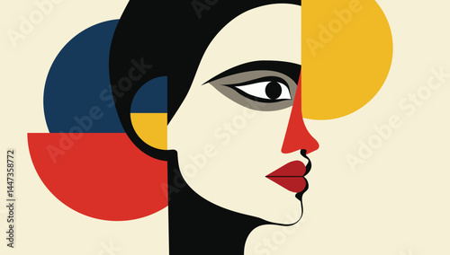 Bold Abstract Portrait Featuring Geometric Forms and Cubist Design Elements with Primary Colors and Expressive Contemporary Art Influence.