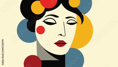 Colorful Abstract Portrait Designed with Modern Geometric Shapes and Delicate Feminine Features in a Bold Contemporary Artistic Style.