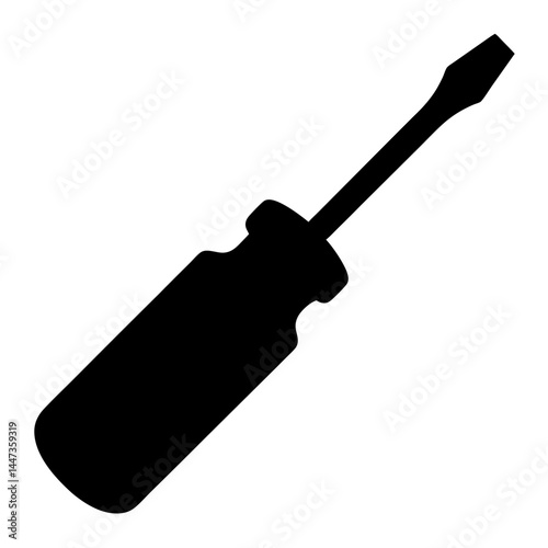 Black Silhouette of a Flathead Screwdriver Tool with Contoured Grip and Blade